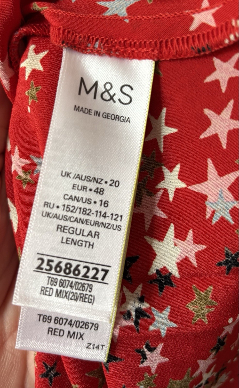 M&S X Ghost Red Star Print Midi Tea Dress Size 20 Retro