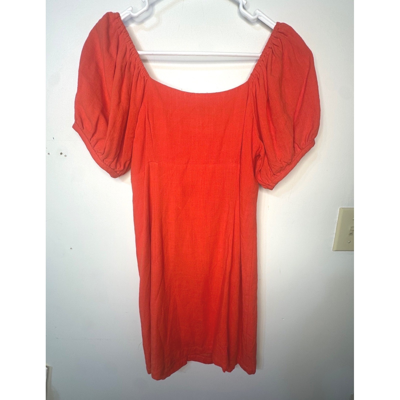 Lulus Mini Dress Women Size S Orange Red Excellent Puff Sleeve Button Front