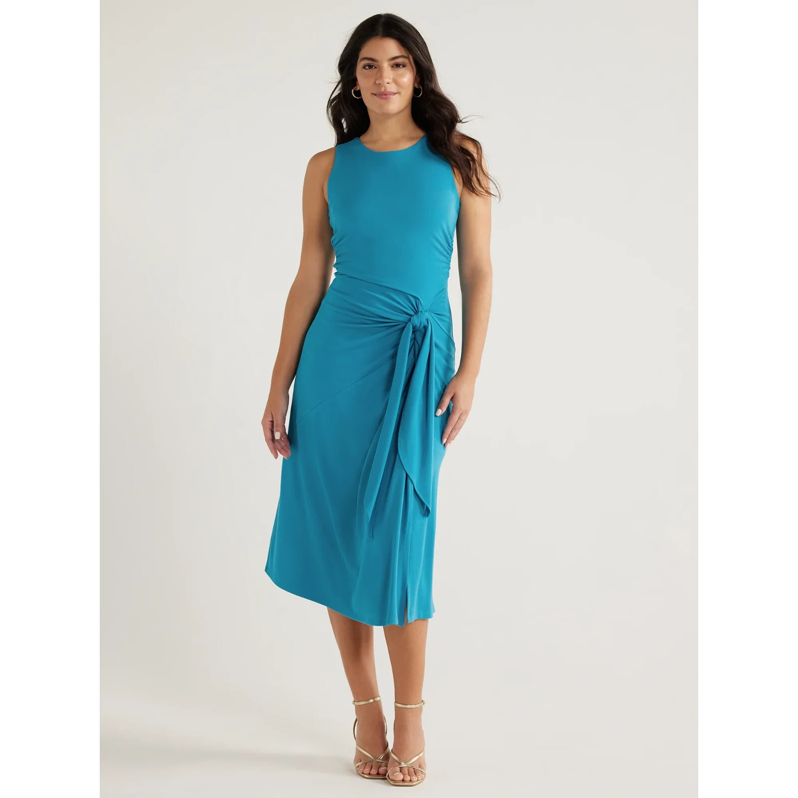 Sofia Jeans Side Tie Tank Dress with Rouching Women’s Medium Blue Viscose Solid