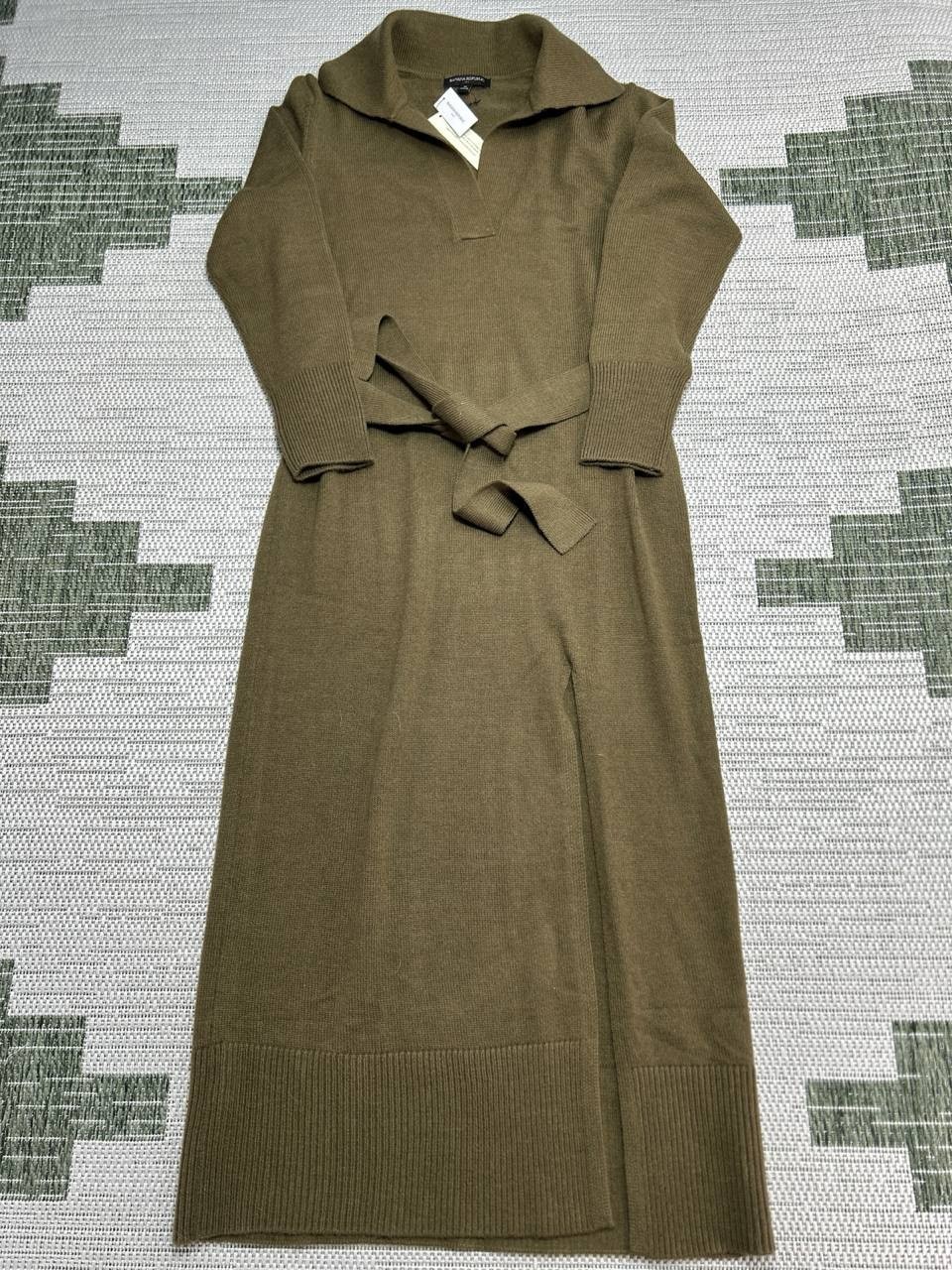 Banana Republic Maxi Sweater Dress Womens Medium Green Belted Front Slit New