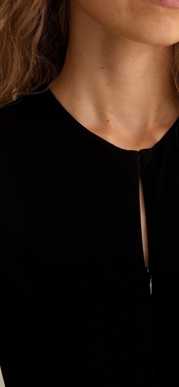 ME+EM Black Fluid Crepe Jersey Ruched Zip Front & Back Midi Dress 10 US = 14UK