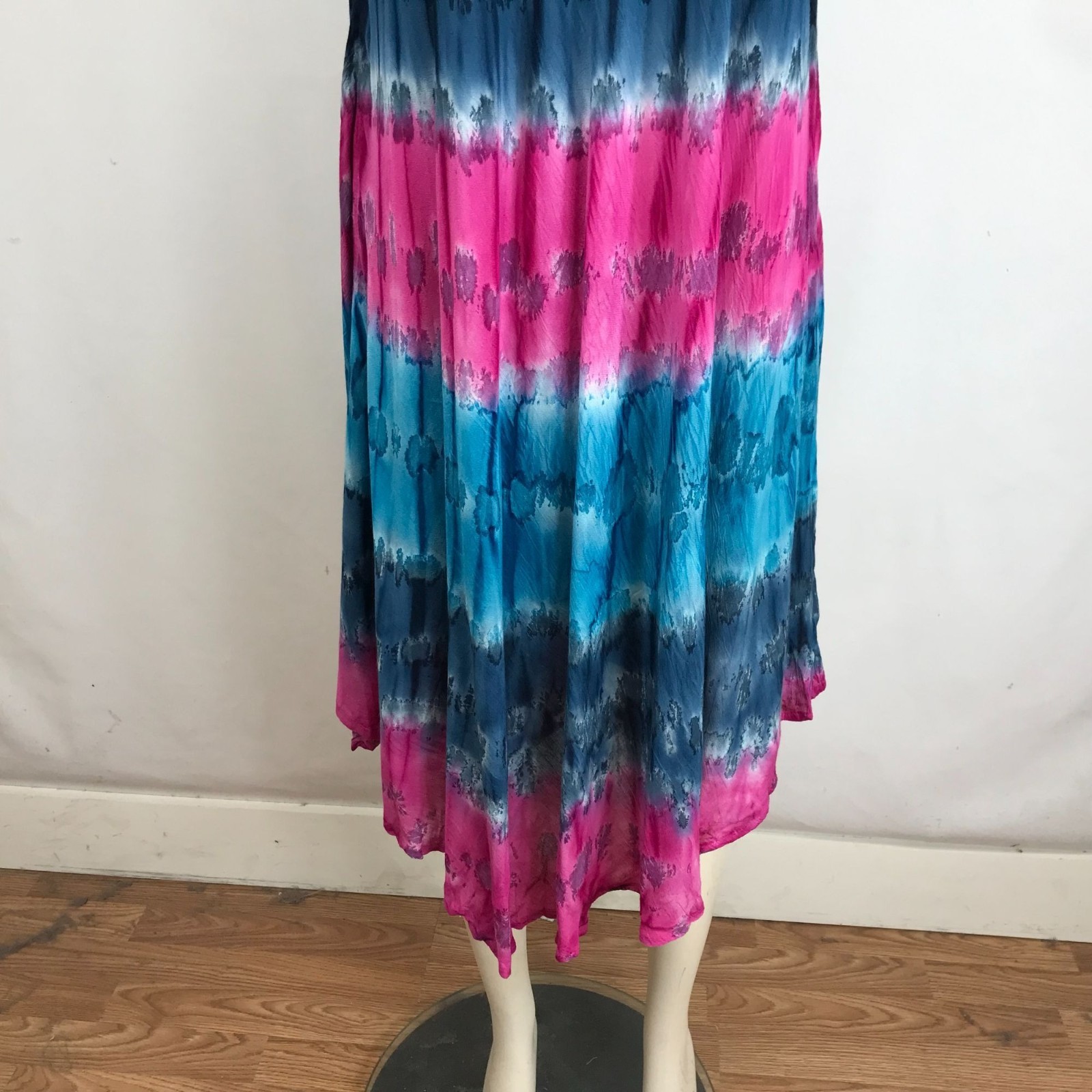 SAKKAS – WOMEN’S ONE SIZE – NAVY & PINK SLEEVELESS ROUND NECK 100% RAYON DRESS
