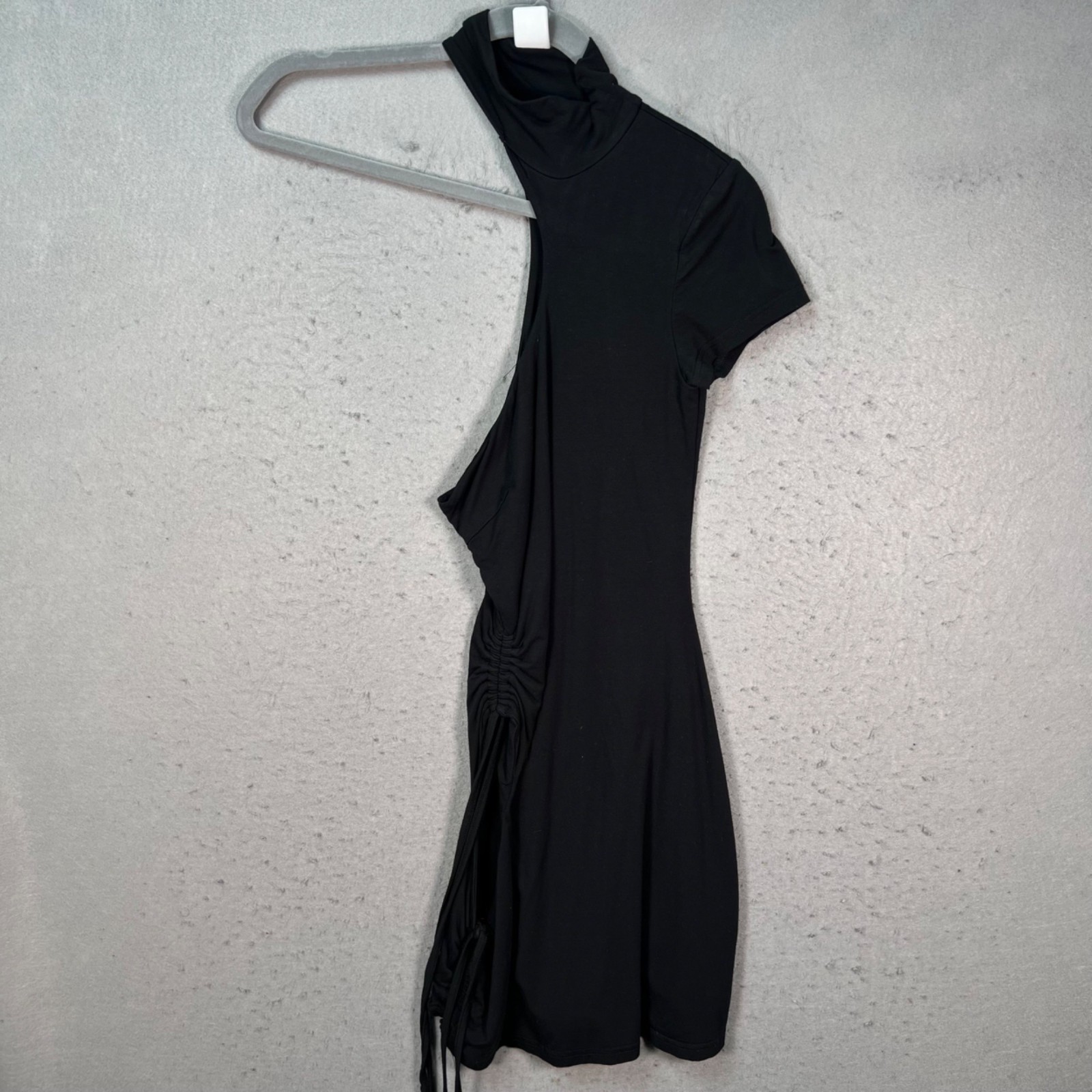 I.AM.GIA Womens Small Black Asymmetrical Mini Dress Bamboo Blend Ruched Side