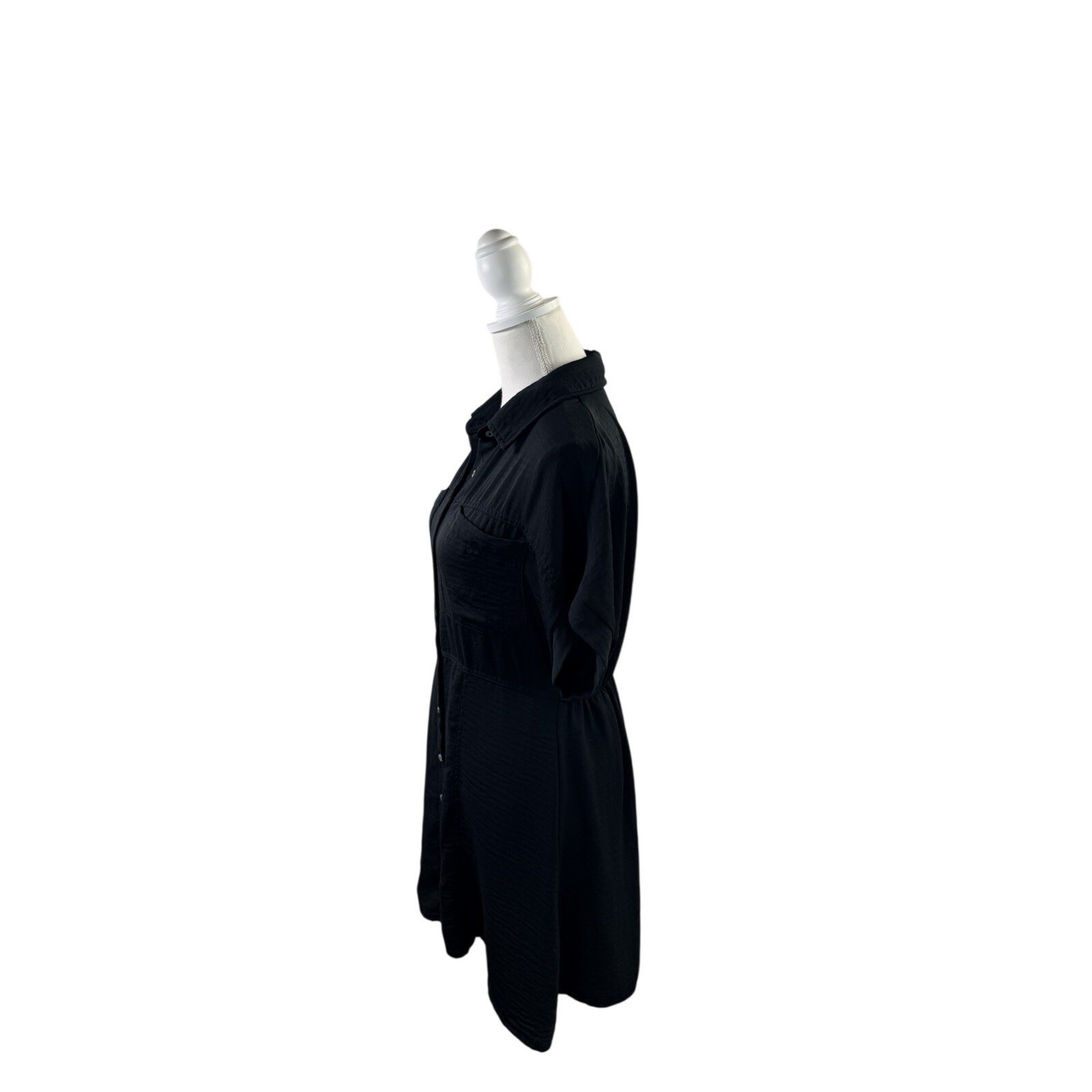 SHE + SKY Black Collared Short Sleeve Button Shirt Dress Size L