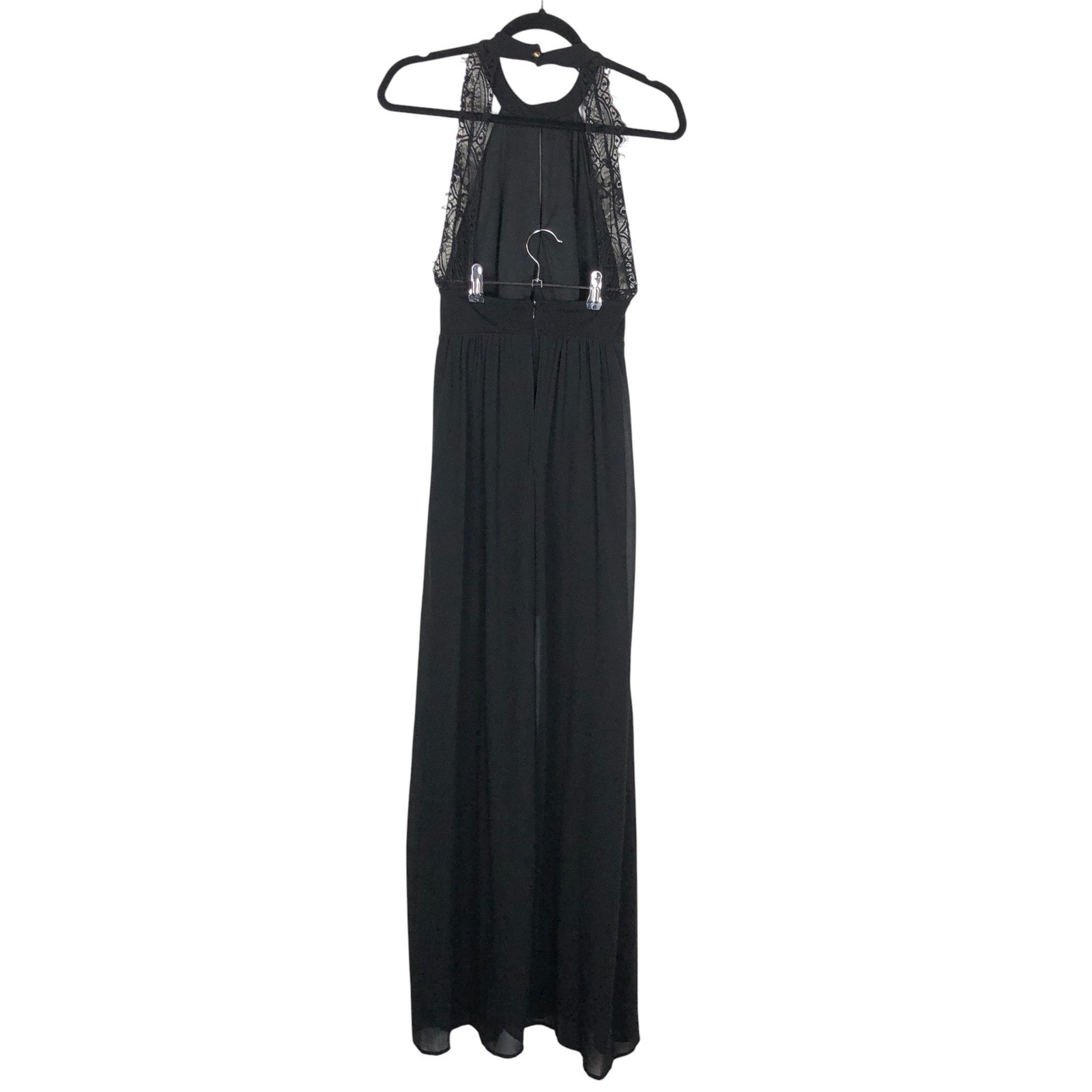 Lulus Womens Whimsigoth Witchy Lace Open Back Semi-Sheer Dress Size M Black