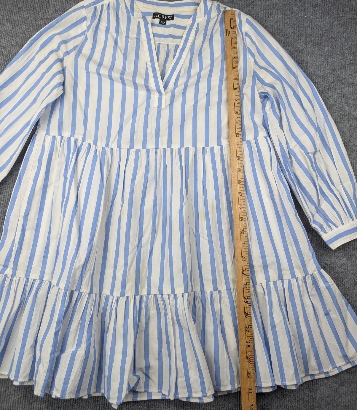 J Crew Dress Womens Small Tiered Poplin Mini Barrie Stripe Preppy Nautical Beach
