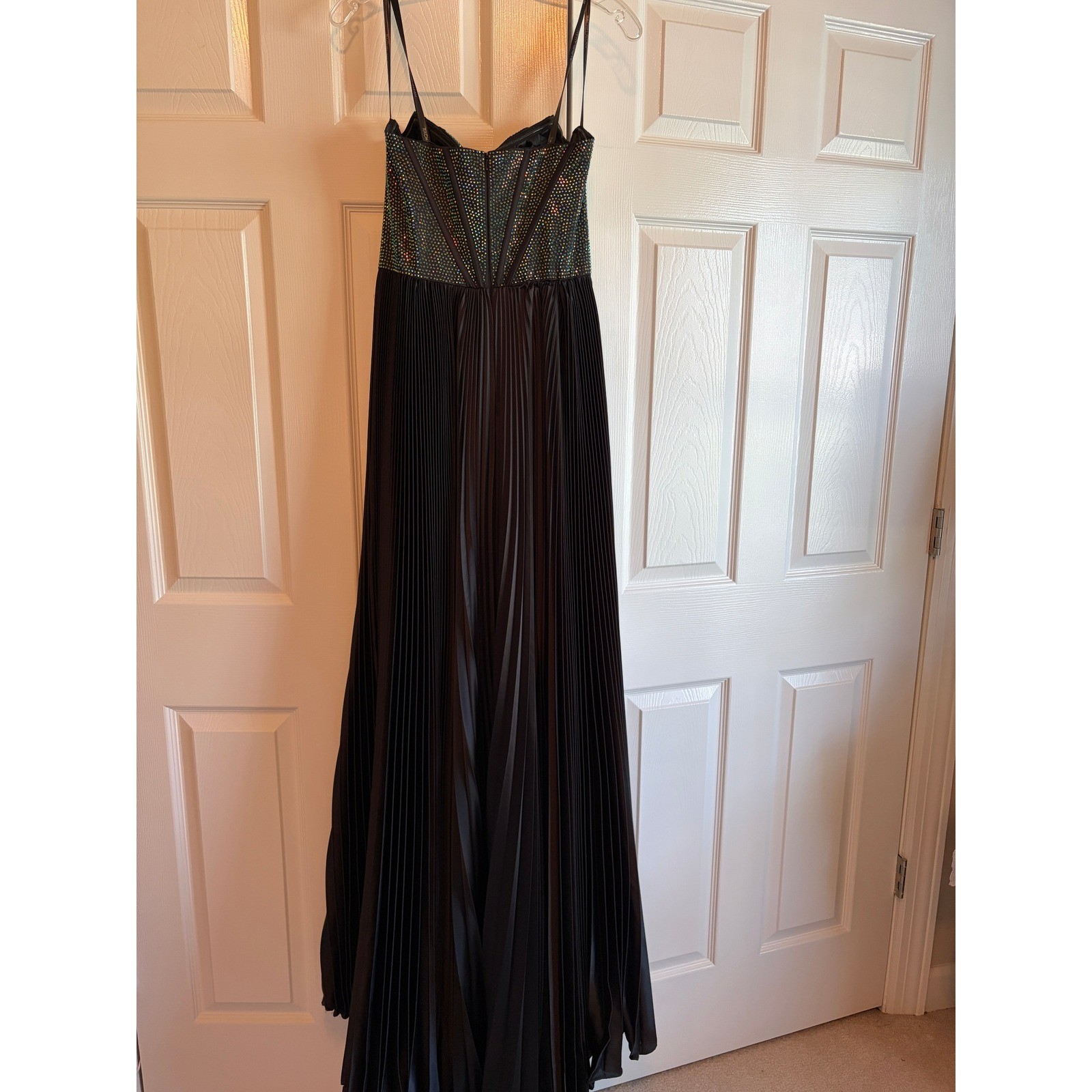 Rachel Allan Black Iridescent Rhinestone Corset Pleated Gown Prom Dress NWT
