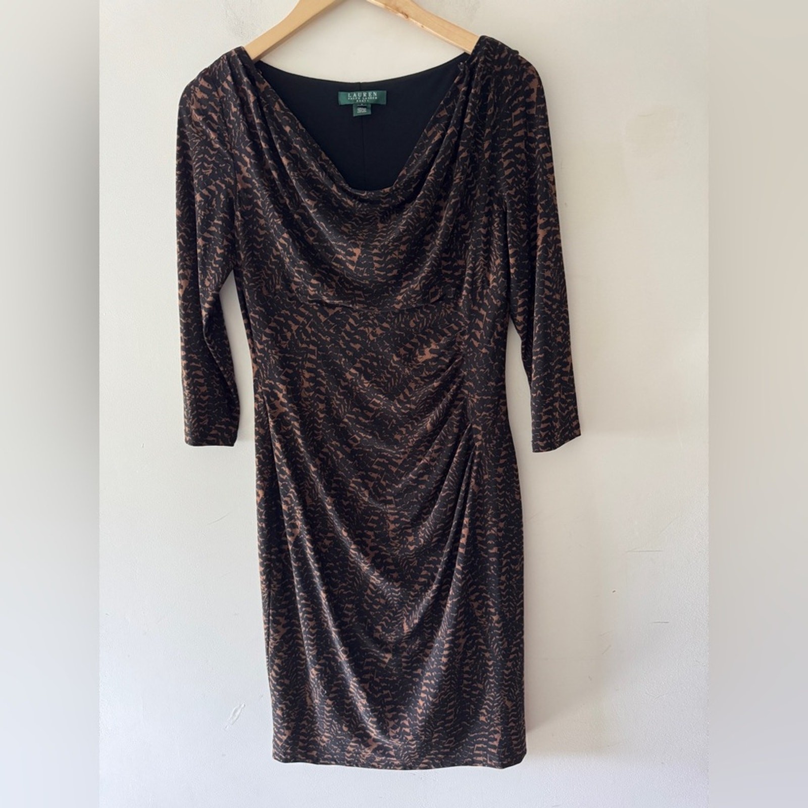 Lauren Ralph Lauren Dress Cowl Neck Sheath Jersey Dress 3/4 Sleeve Size 8