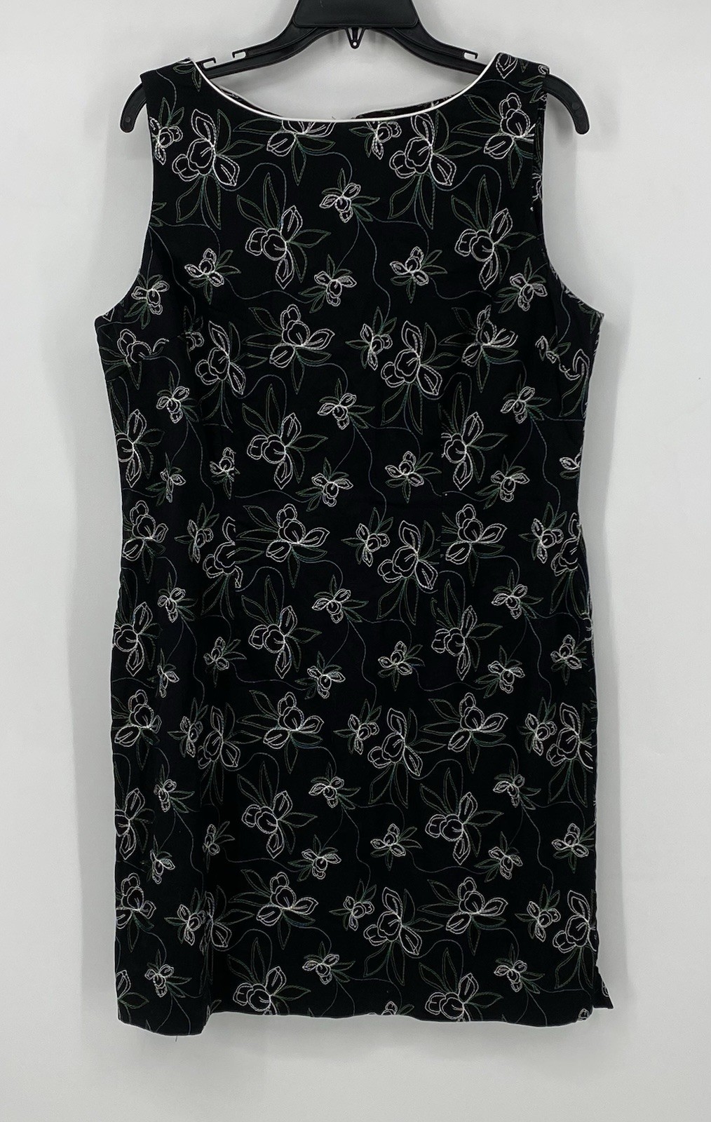Amanda Smith Embroidered Floral Black Sleeveless Sheath Dress Womens Sz 16