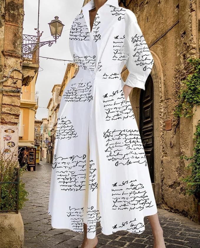 White Button Down Dress – Collared Long Sleeve Shirt Dress, White Maxi sizeS