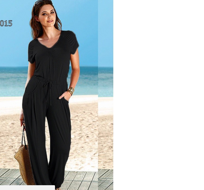 Black Fit Jumperskirt Evening Party SLING Short Sleeve Cotton V-neck Slim Dress