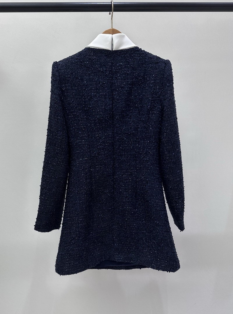 Self Portrait Dark blue tweed sequined stand-up collar Dresses