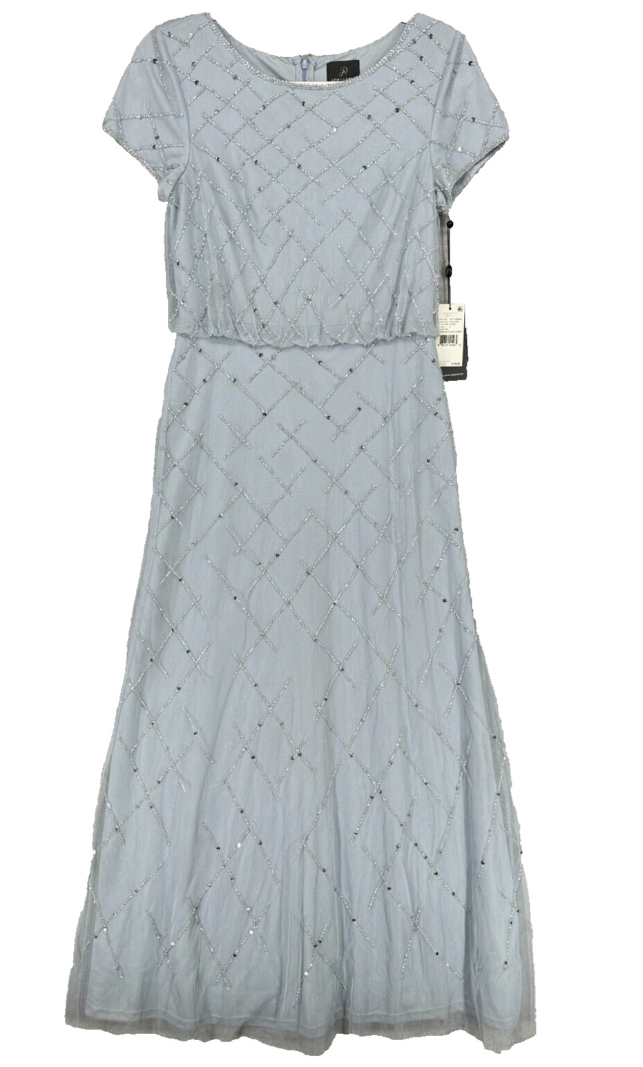 Adrianna Papell Gown 2 Glacier Blue Beaded Sequin Blouson Bridal Formal FLAW