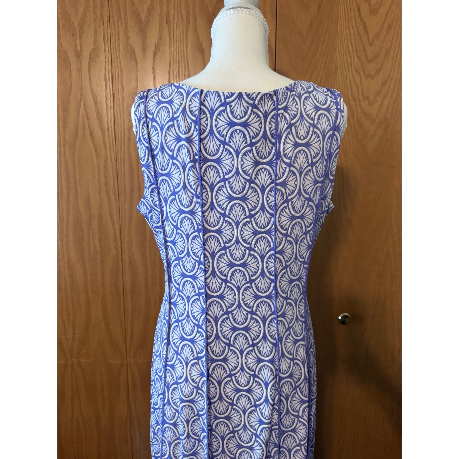 Perceptions New York Purple White Geometric Fan Print Ruched Midi Dr Womens 14
