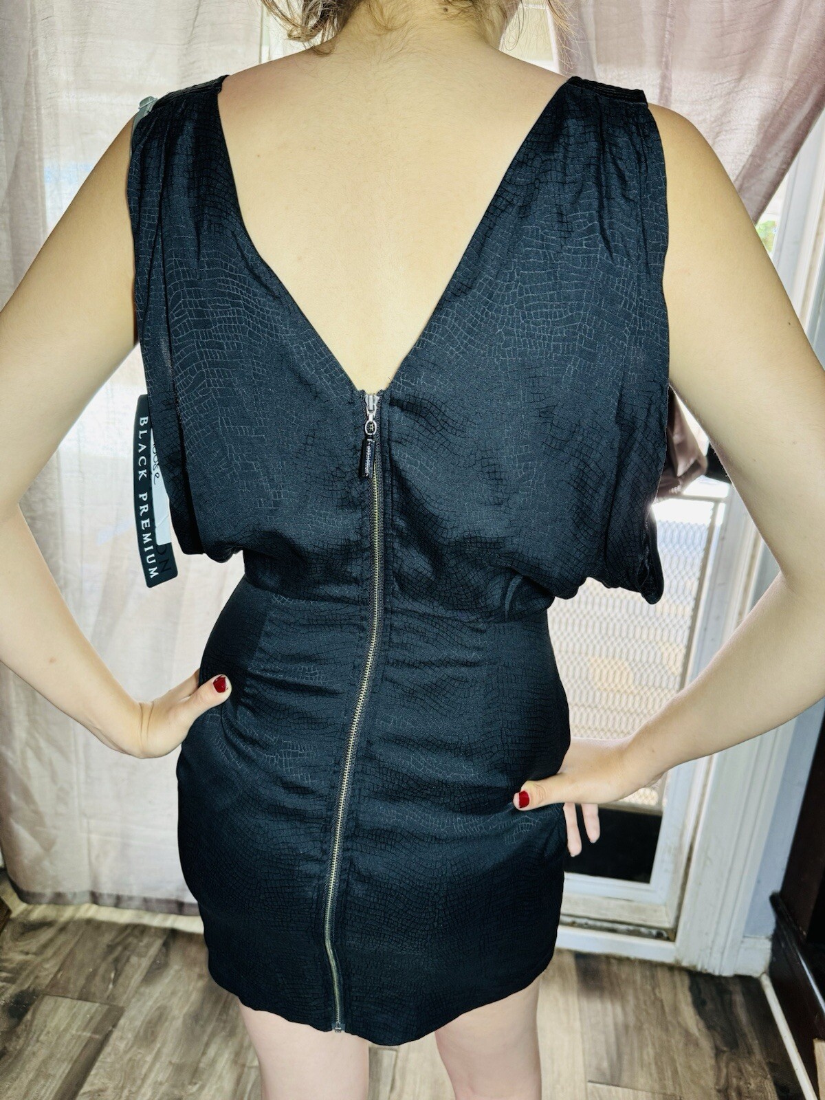 Affliction Black Premium Silk Lizard Embossed Lace Back-Zip Layered Tank Dress