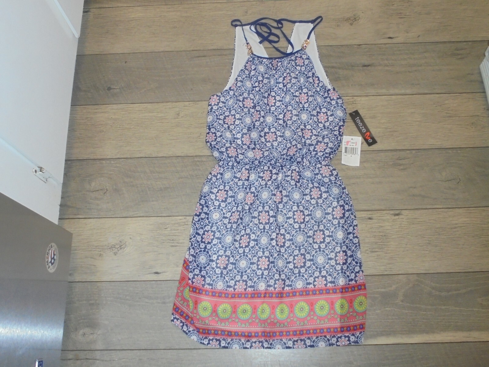 NWT Teeze Me stylish blue and white sundress that ties behind neck size 3