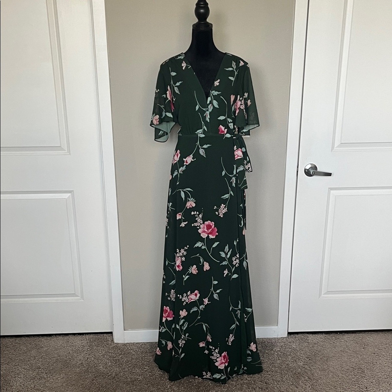 Privacy Please – Dark Green Floral Maxi Dress