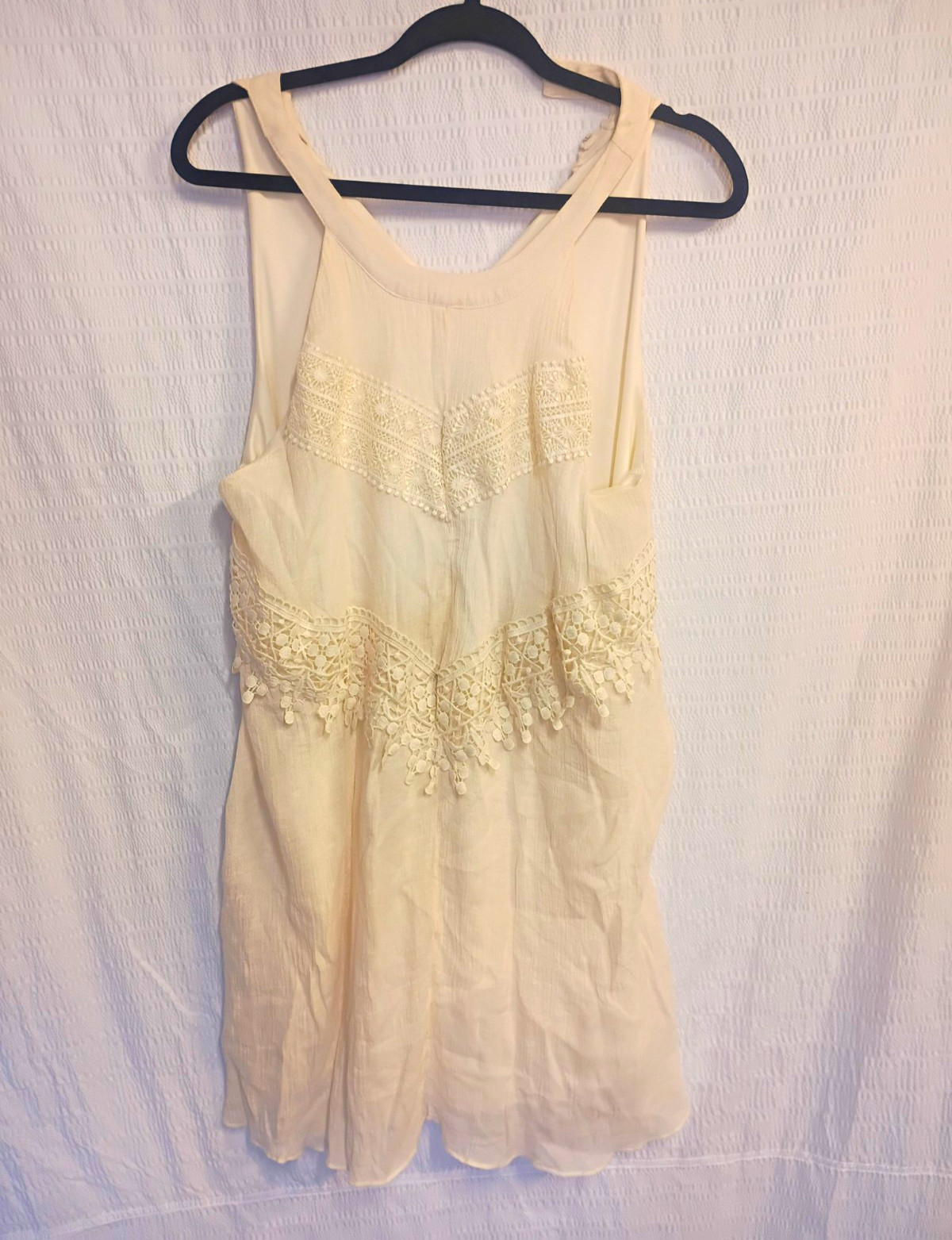 Rebellion Ivory Shift Dress S V-Neck Sleeveless Lace Embroidered Button