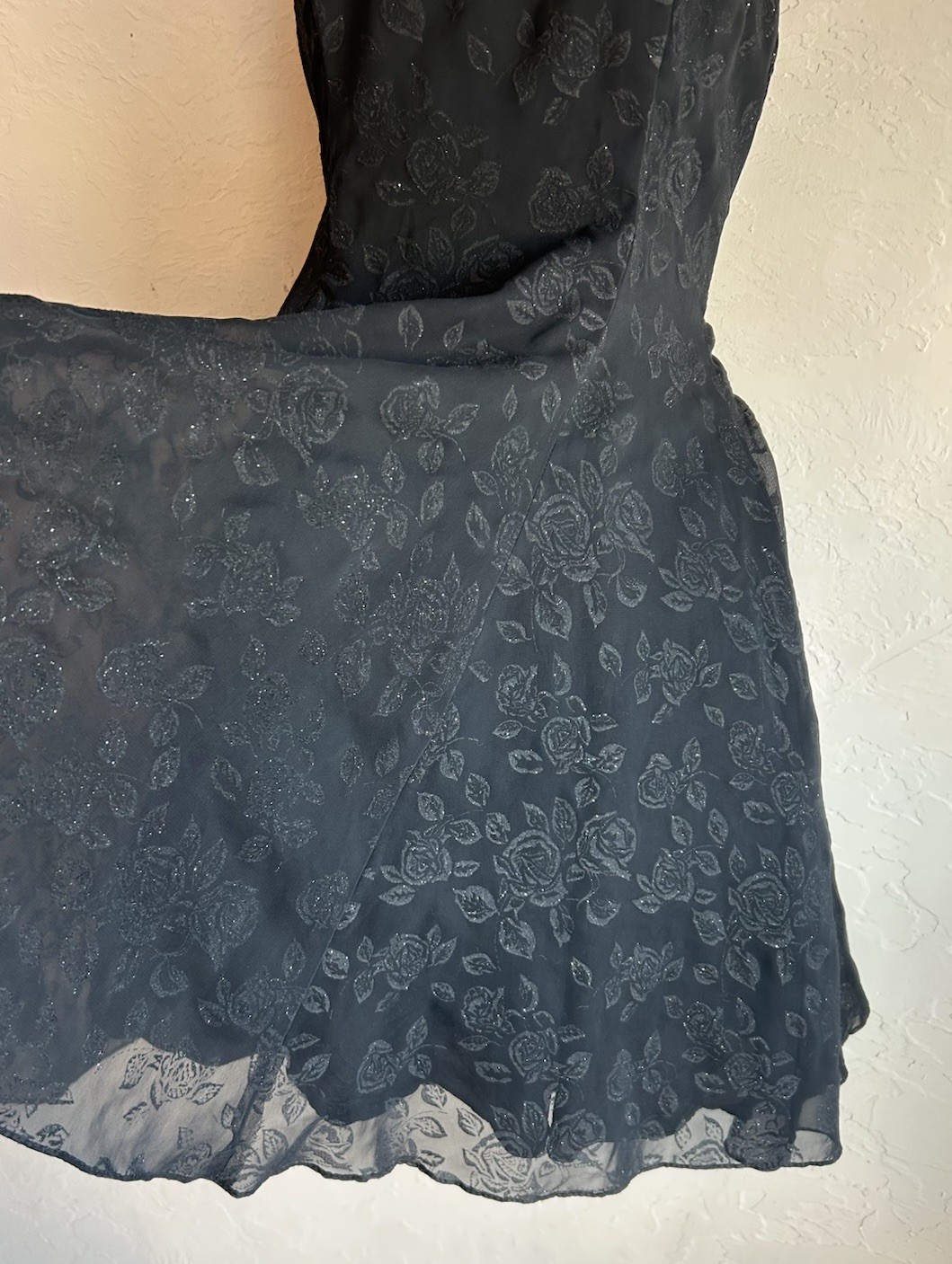 Vintage Masquerade Black Halter Floral Party Dress 7 S Goth Prom Glitter Tulle