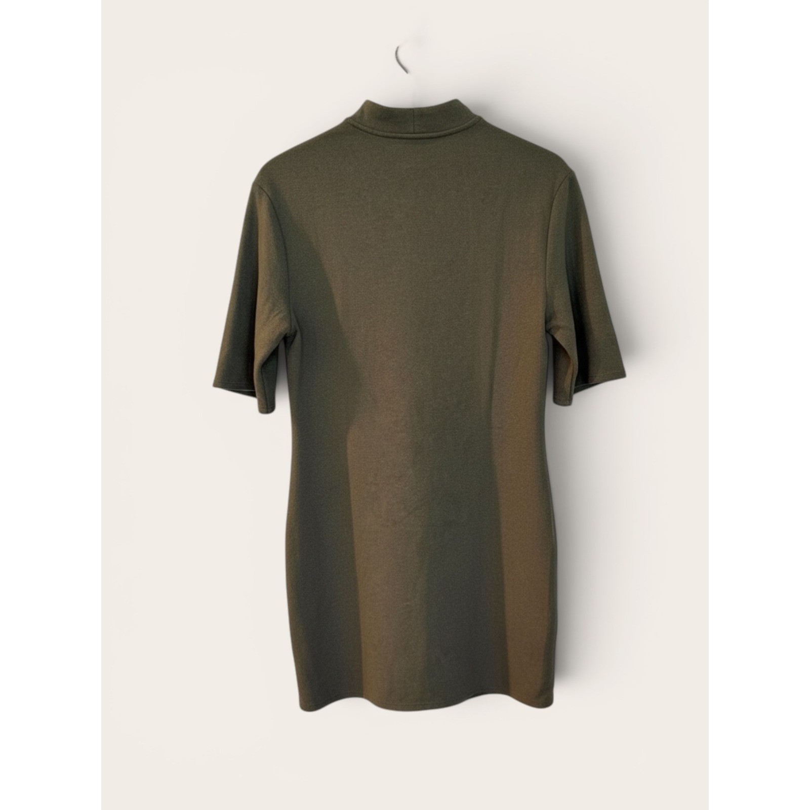 NWT Zara Olive Green Mock Neck Knit Sweater Dress Short Sleeve Small