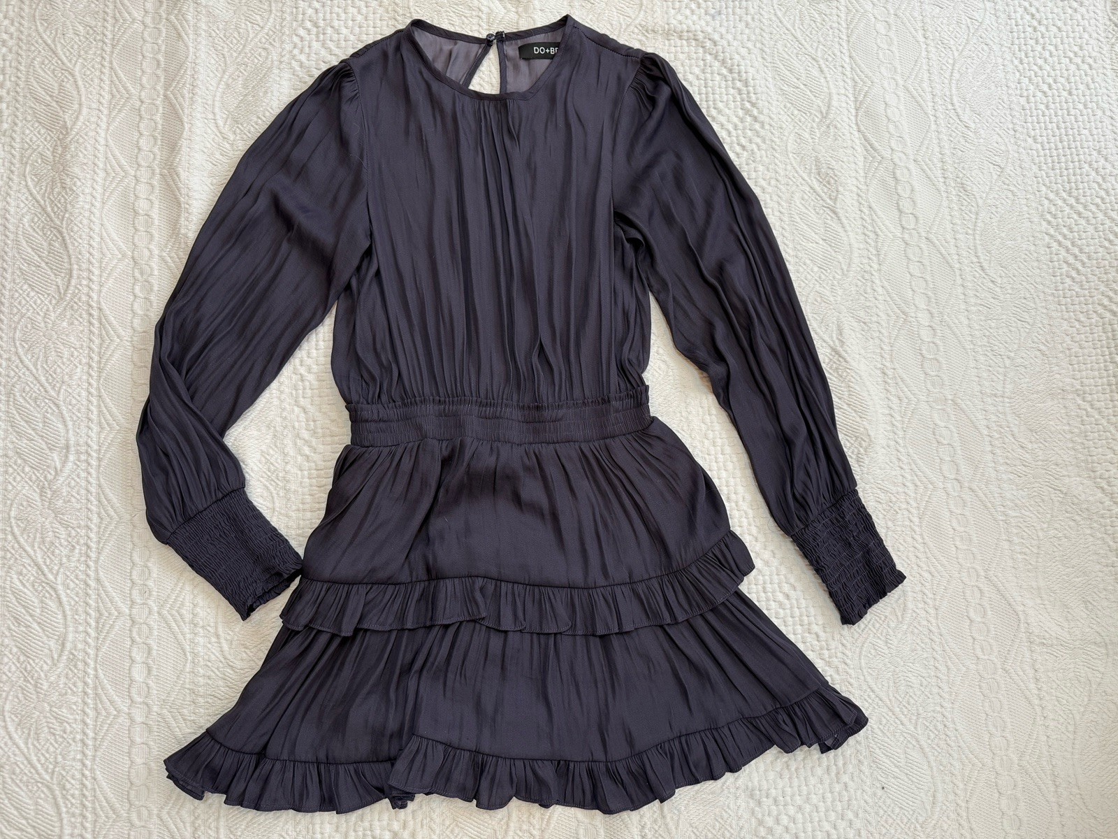 DO + BE Eggplant Purple Long Balloon Sleeve Ruffle Dress Women’s Size Small S