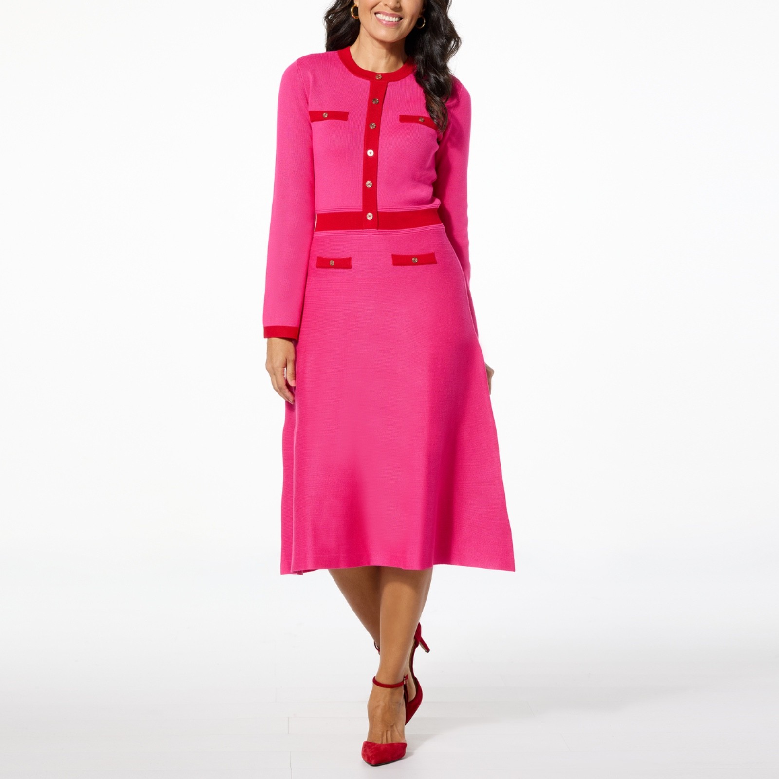 NWT $80 C Wonder by Christian Sirano Lipstick Colorblock Knit Dress L