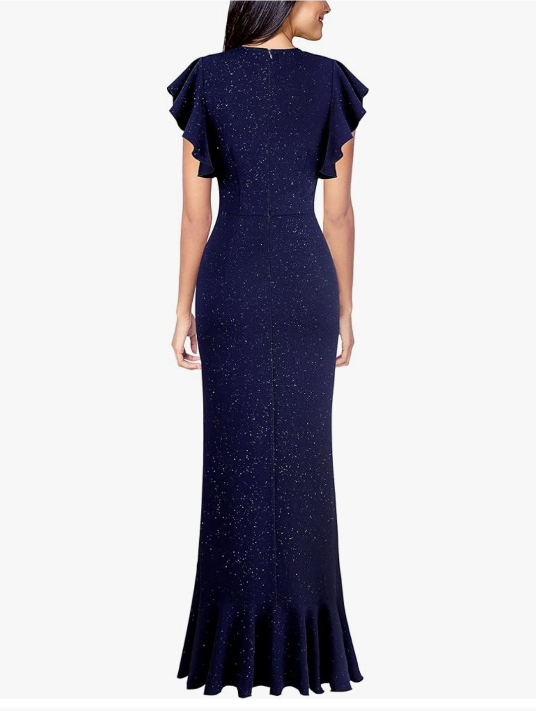 VFSHOW Womens Beaded V Neck Ruffle Sleeve Formal Prom High Split Maxi Size Large