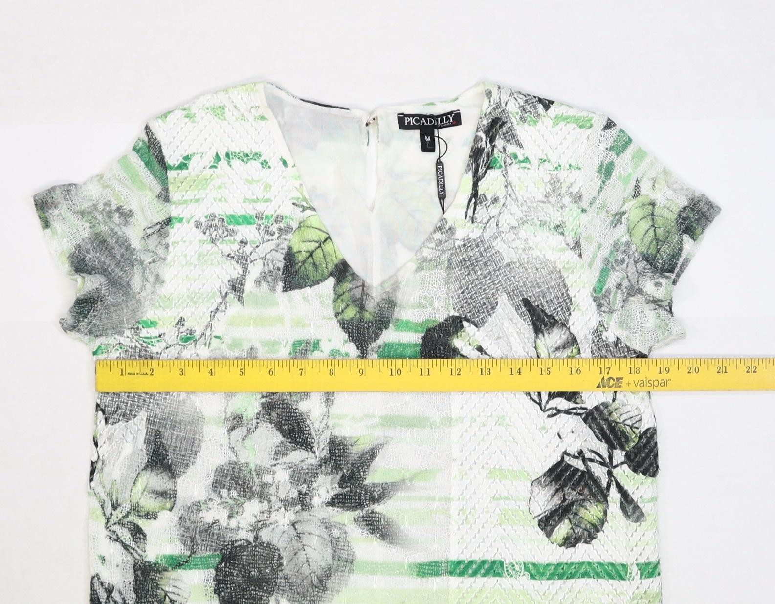 Picadilly Dress Womens Medium Avocado Multi Floral V Neck Shift Knee Length