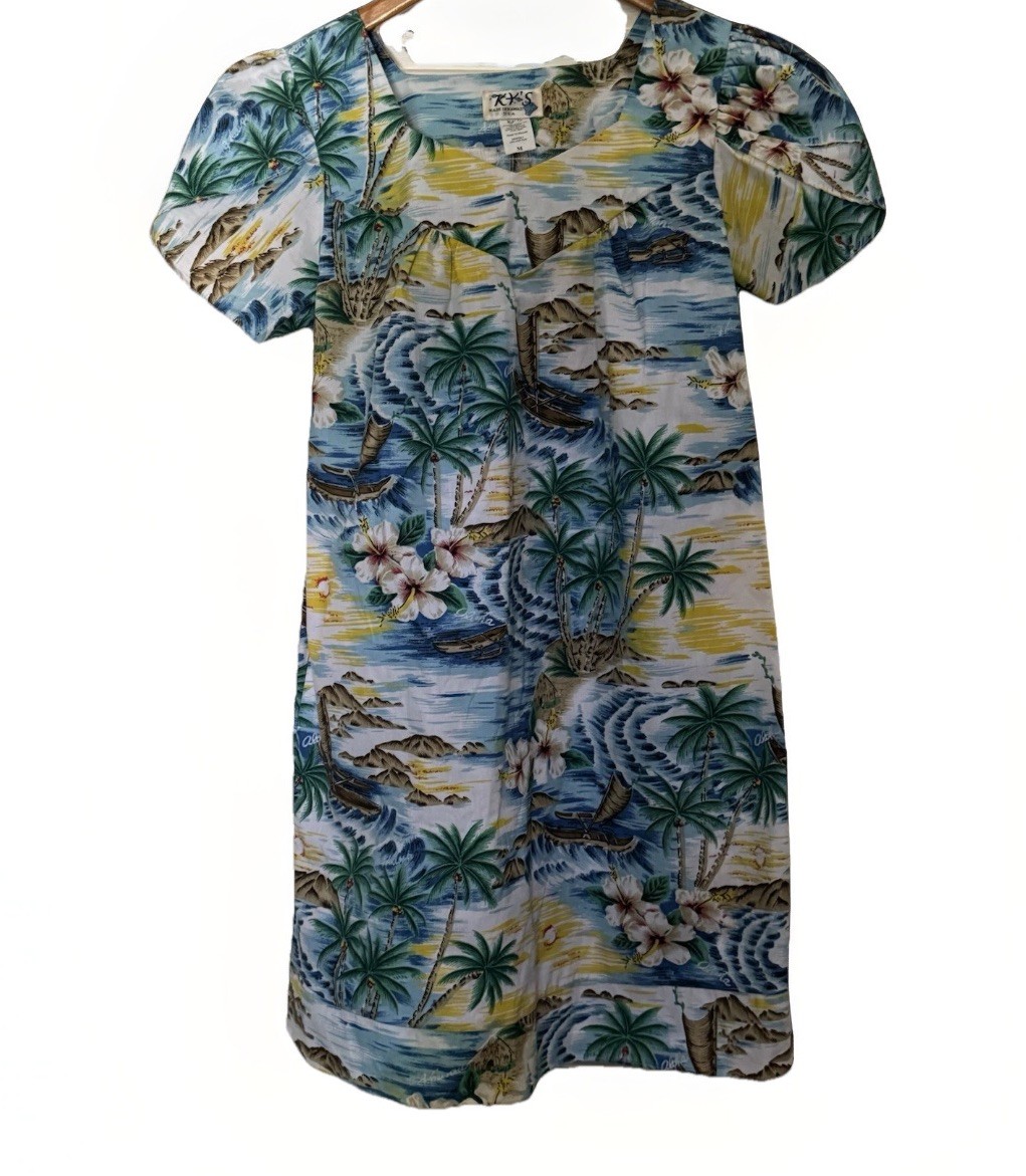 KY’s Hawaiian Dress Size M Short Sleeve Floral Made In Hawaii Muumuu Aloha