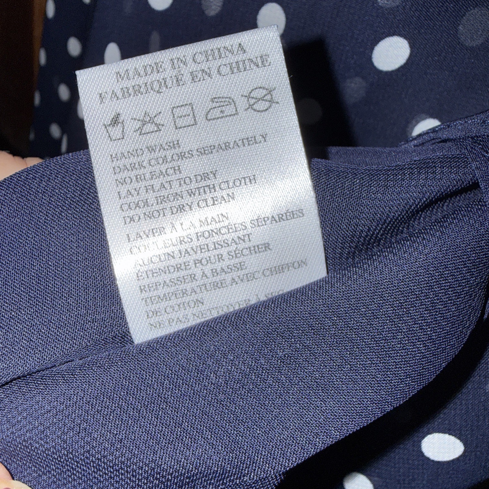 M ABS Collection Allen B. Schwartz Navy Polka Dot Ruffle Lined Midi Wrap dress