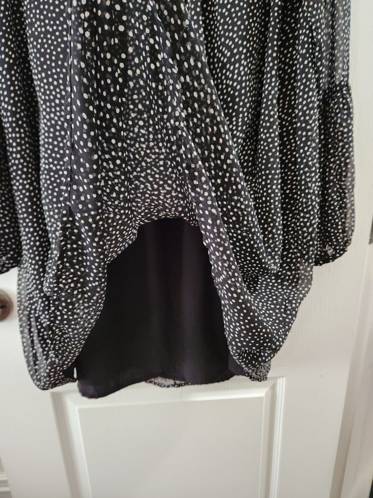 ZARA Collection Smocked High Neck Black/Ivory Polka Dot Dress Long Sleeve Size S