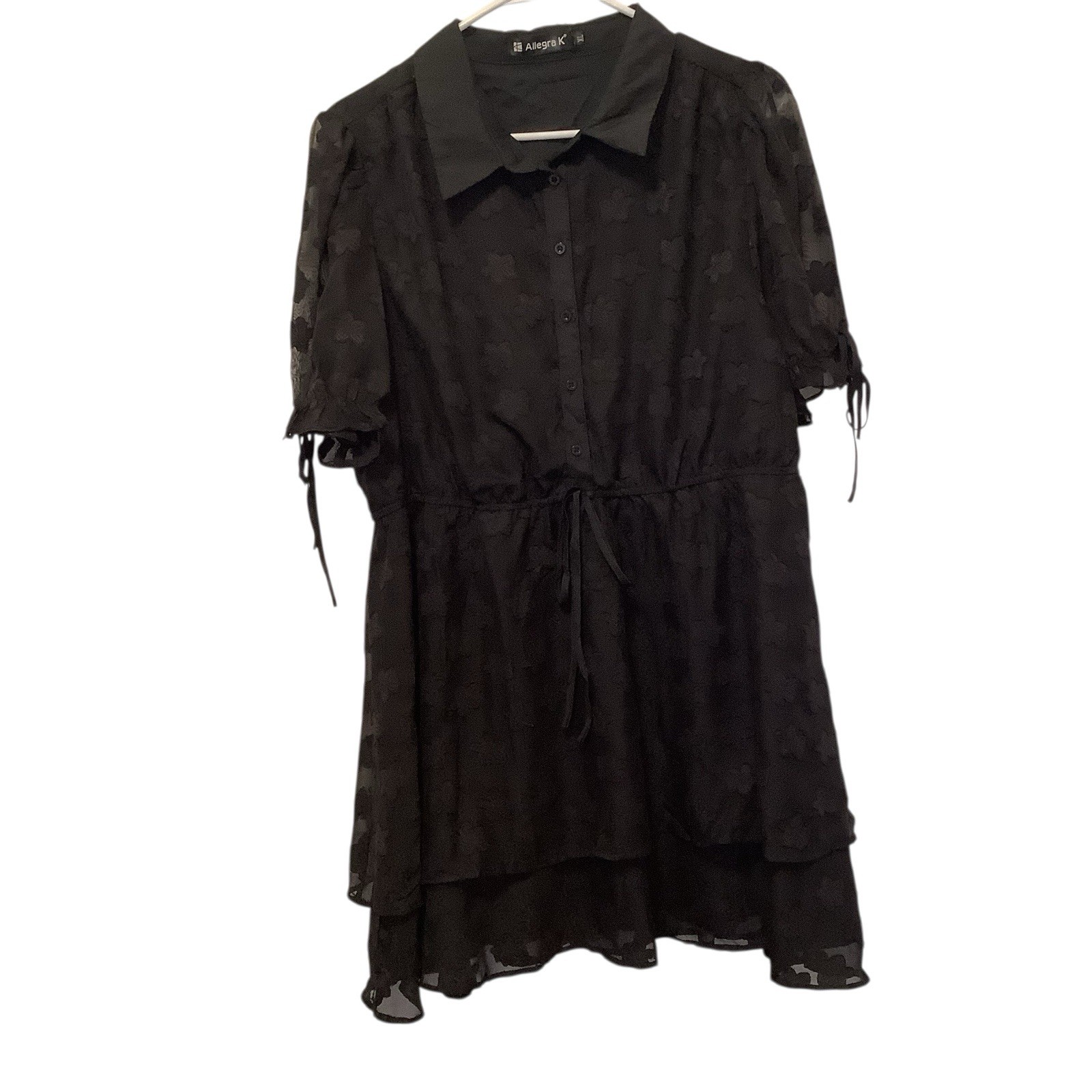 Black Sheer Floral Lace Overlay Dress XL Romantic Goth Layered Mini Dress