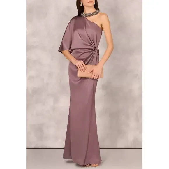 Aidan Mattox by Adrianna Papell Moonstone Satin Beaded Dress Size 6 $395