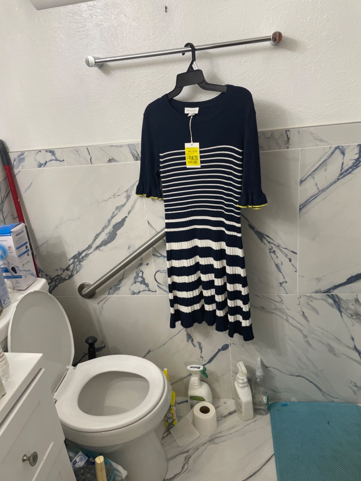 ruffle fit blue striped dress winter fall spring women L