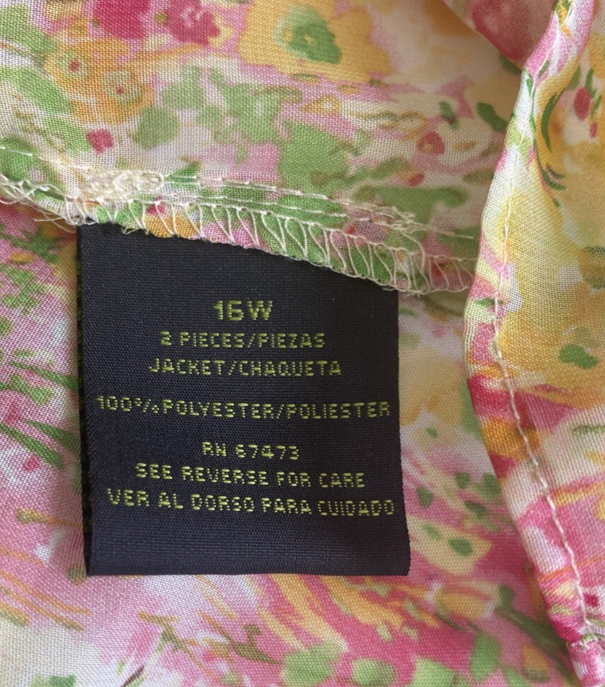 DN Design 2pc Dress & Jacket 16W Floral Yellow, Green, Pink & White