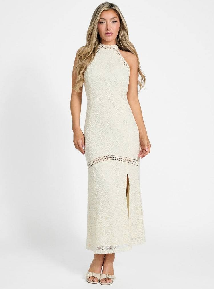 GUESS White Liza Lace Maxi Dress Size M NWT Lace Overlay Elegant Party Wear