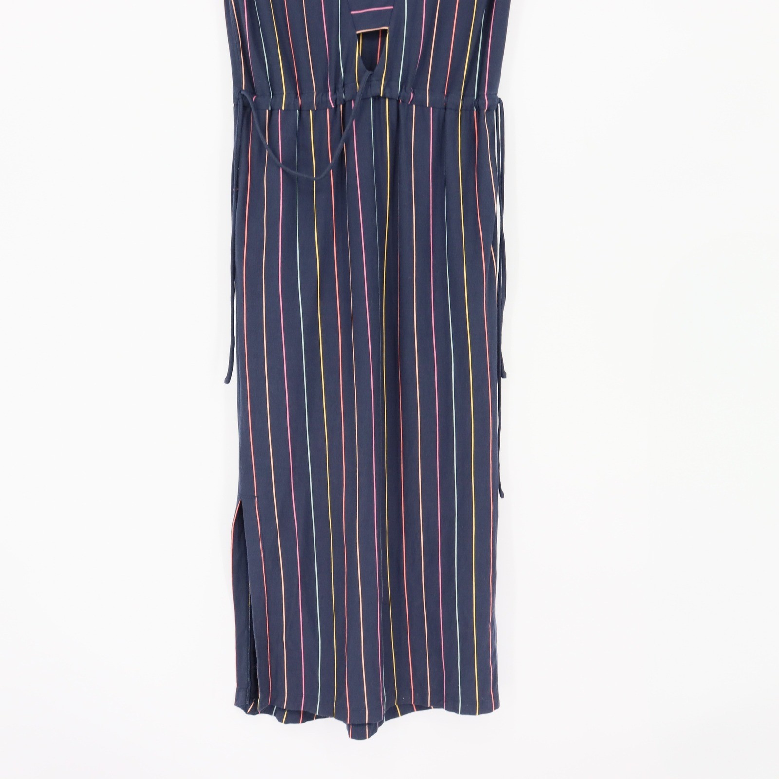 Marine Layer Roxanne Navy Striped Maxi Dress Size S Sleeveless Drawstring Slit