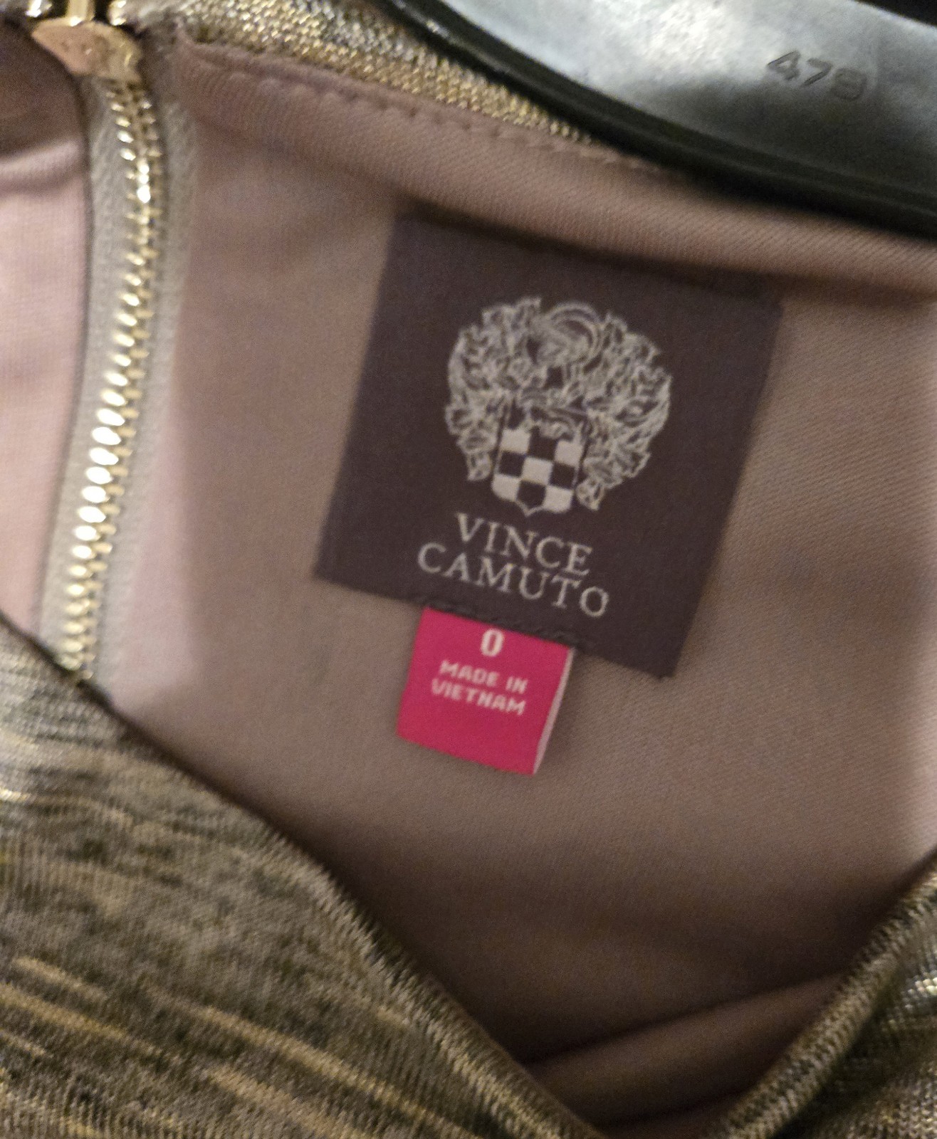 Vince Camuto Womens Gold Gray Metallic Ruched Lined Zip Sheath Dress Size0