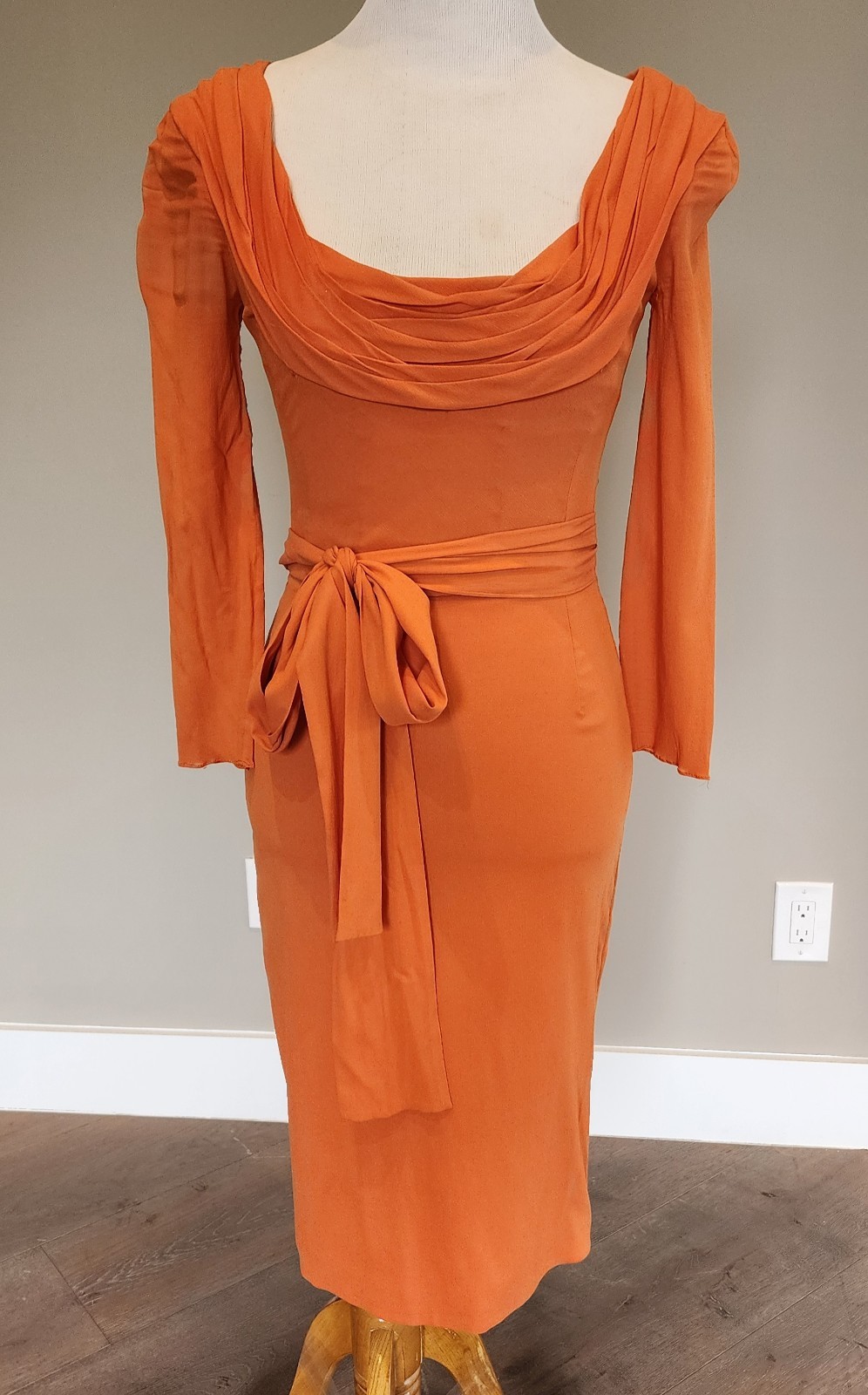 Dolce&Gabbana Women Vintage Tangerine Silk Corset Knee Length Draped Dress IT 40