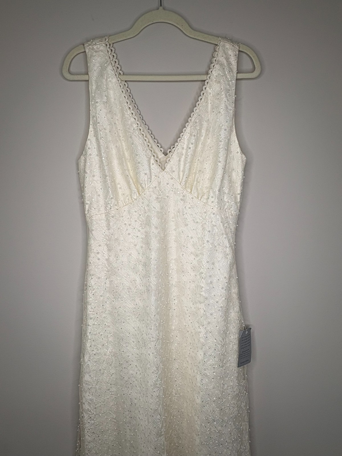 Embellished Beaded Sleeveless Maxi Dress Cream – NWT Formal Evening Gown – Large