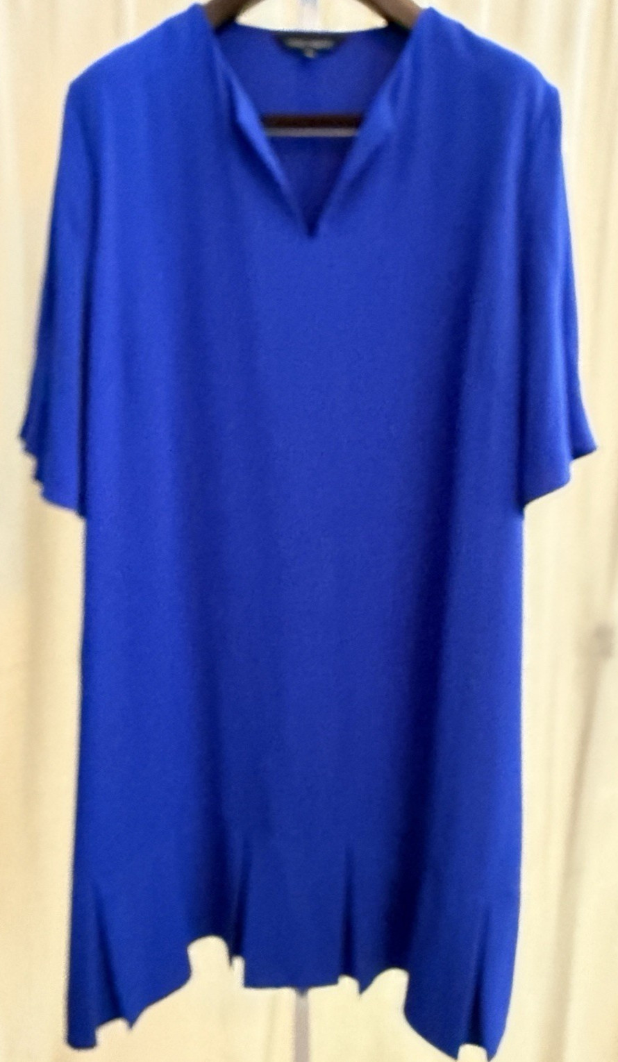 Ming Wang 2X Royal Blue Shift Dress Bell Sleeve Split Cuff 100% Polyester