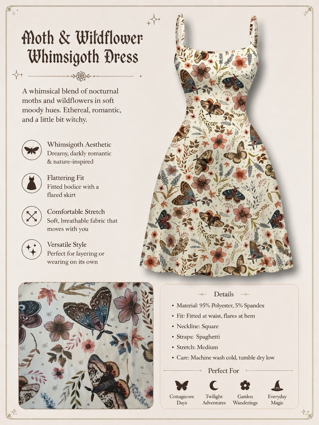 Moth & Wildflower Whimsigoth Dress Fairycore Cottagecore Goth sz 12