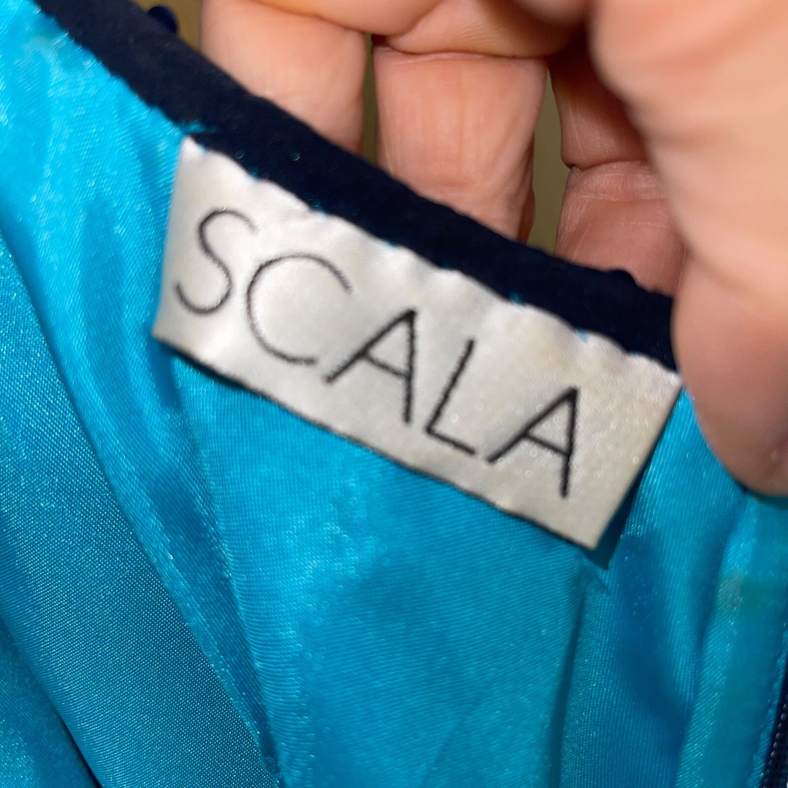 Scala Mini Dress Sequin Vintage Womens Size Large Blue Beaded Lined Pure Silk