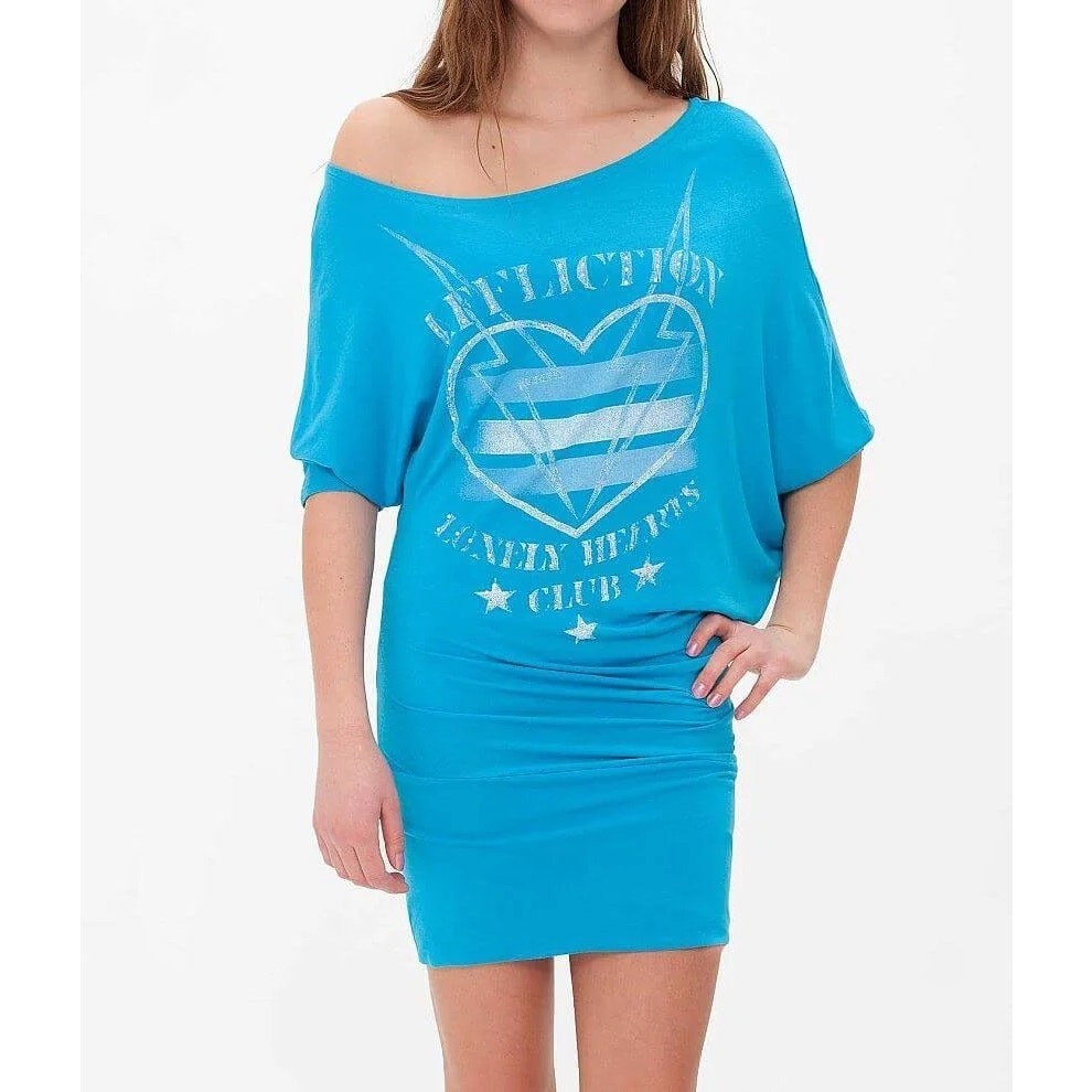 Affliction Black Premium Poison Tunic Top Turquoise Blue Mini Dress Y2K XS NEW