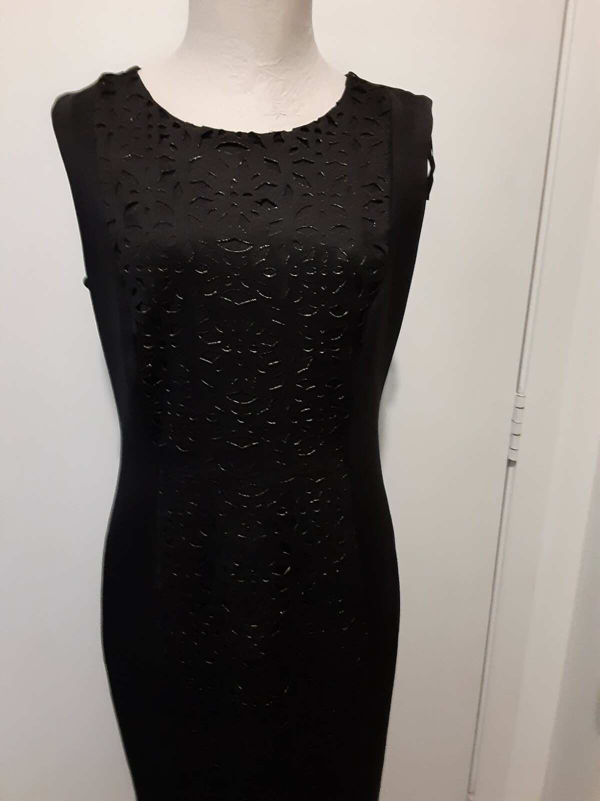 ENFOCUS STUDIO Little Black Bodycon Dress Cut Out Gold Edge Panel Dress Size 6