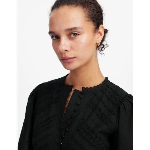 Madewell Dress Size 00 Black Eyelet Flutter Sleeve Mini Cotton Sundress NU556