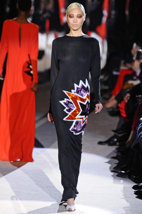 TOM FORD $7,980 Fall 2023 ARCHIVE Black Crepe Beaded Star Evening Gown 40