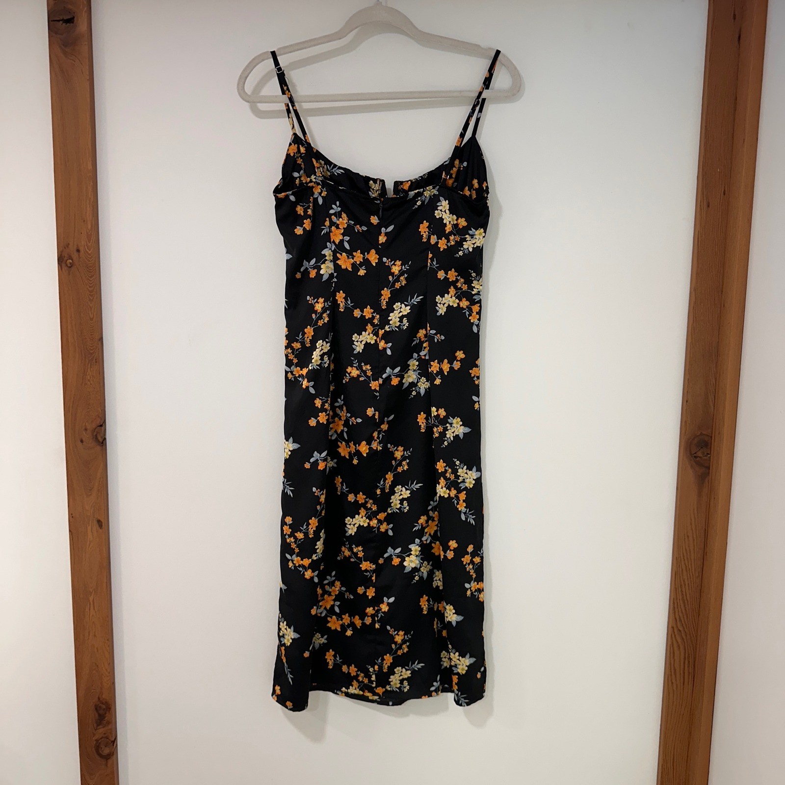 Floral Midi Slip Dress Womens Small Black Wedding Guest Cottagecore
