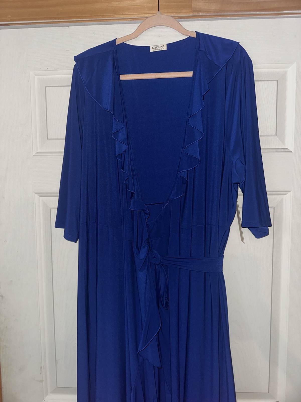 Kiyonna 4X Maritime Maxi Dress True Wrap Blue Stretch NWT