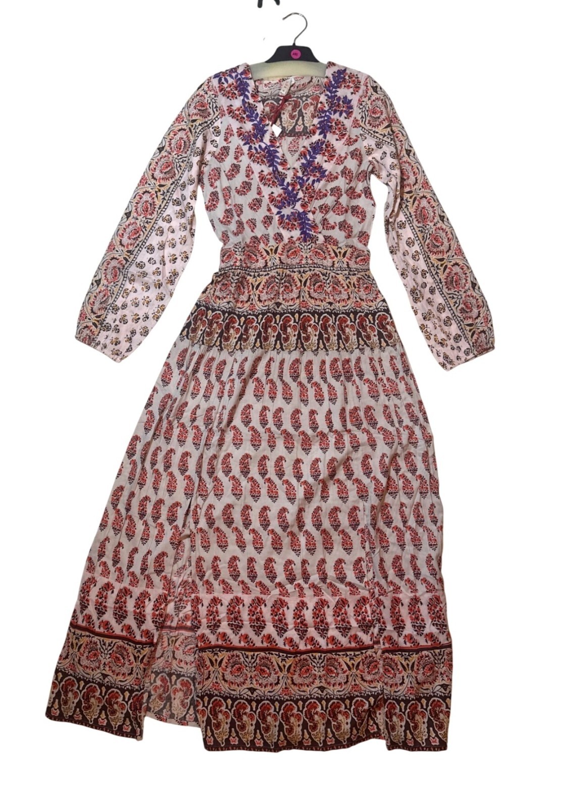 Raga Blooming Trails Floral Paisley Split Front Maxi Dress S V-Neck Boho Anthro